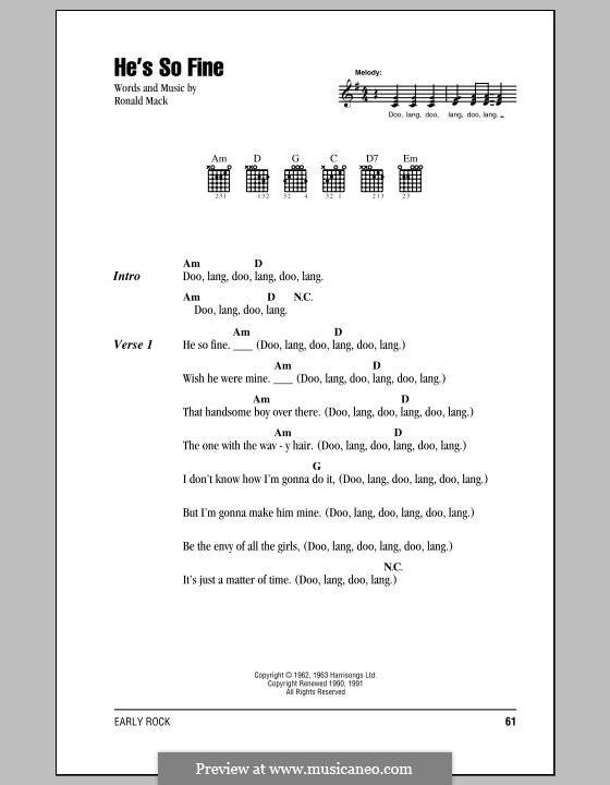 He's So Fine (The Chiffons) by R. Mack - sheet music on MusicaNeo