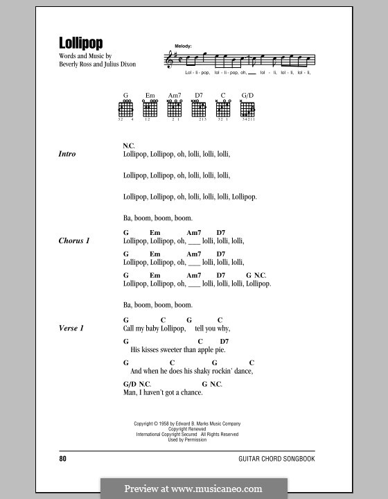 Lollipop (The Chordettes) by B. Ross, J. Dixon - sheet music on MusicaNeo