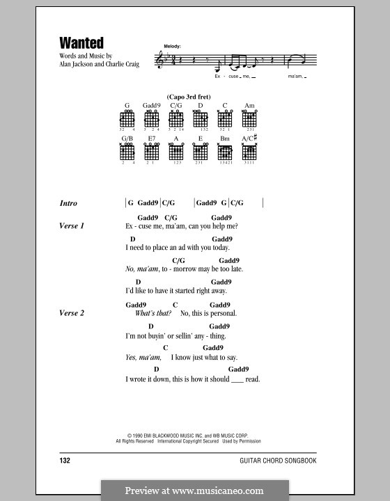 Wanted by C. Craig - sheet music on MusicaNeo