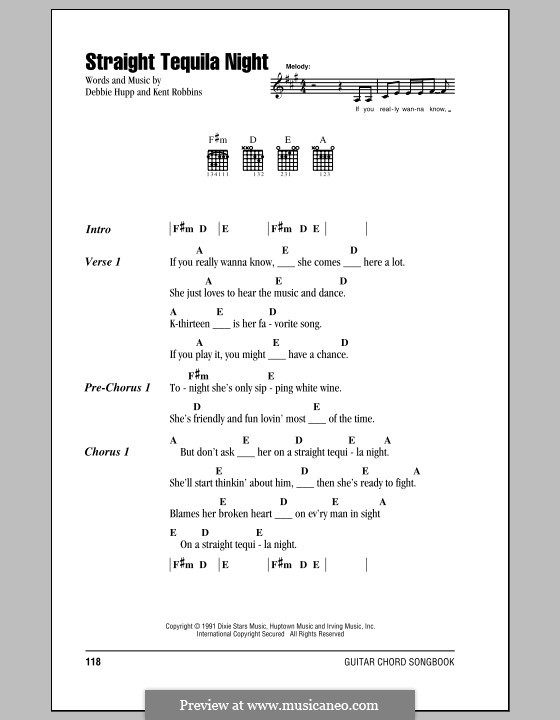 Straight Tequila Night by D. Hupp, K. Robbins - sheet music on MusicaNeo