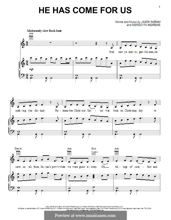 He Has Come for Us (Jason Ingram) by M. Andrews - sheet music on MusicaNeo