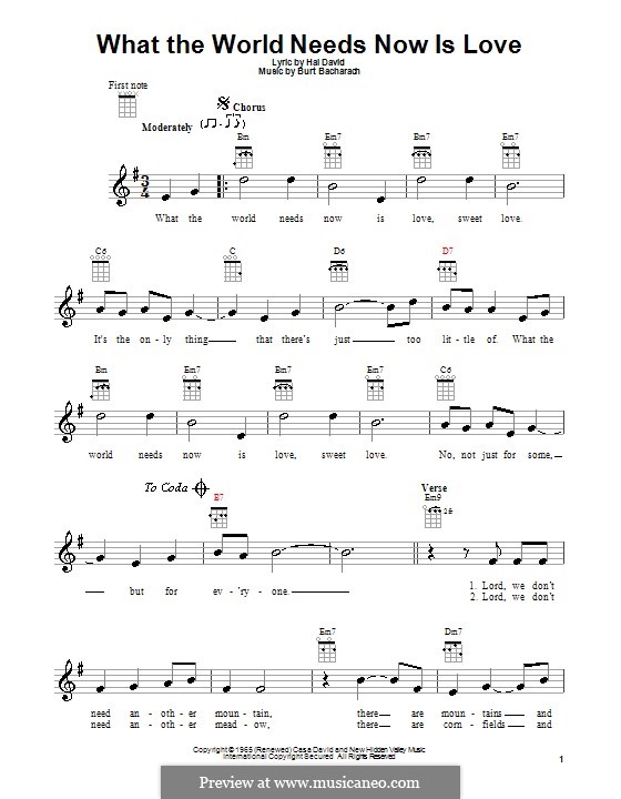 What The World Needs Now Is Love By B. Bacharach - Sheet Music On MusicaNeo