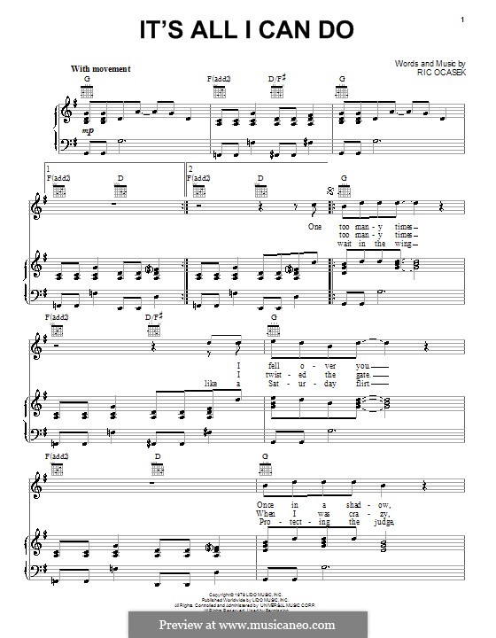 It s All I Can Do The Cars by R. Ocasek sheet music on MusicaNeo