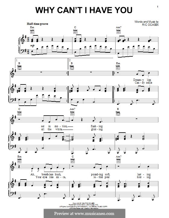 Why Can't I Have You (The Cars) by R. Ocasek - sheet music on MusicaNeo