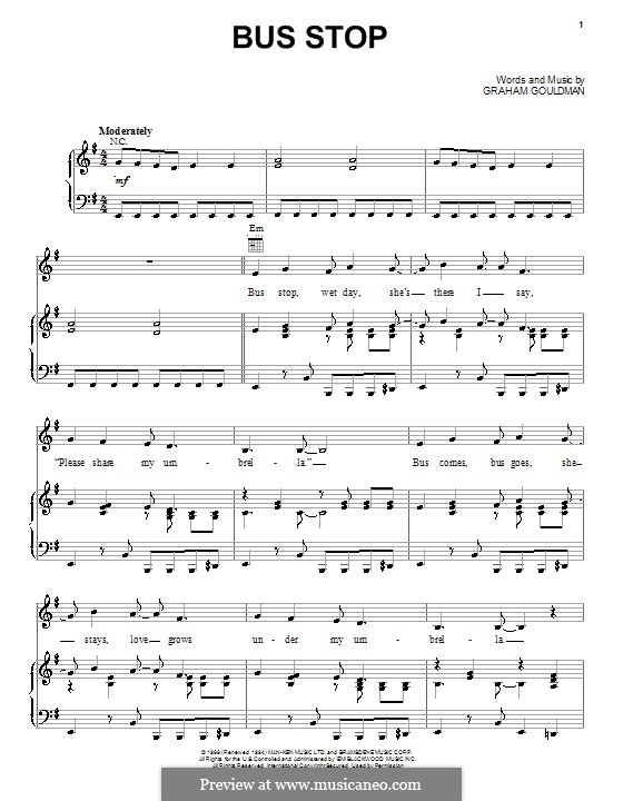 Bus Stop (The Hollies) by G. Gouldman - sheet music on MusicaNeo