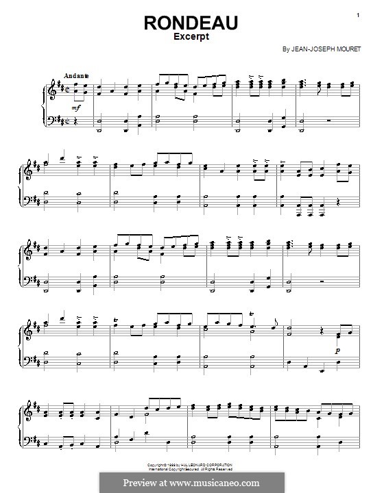 Rondo (Rondeau) by J. Mouret - sheet music on MusicaNeo