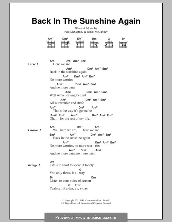 Back in the Sunshine Again by J. McCartney, P. McCartney on MusicaNeo