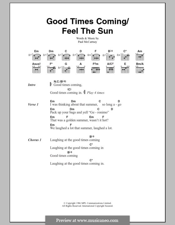 Good Times Coming/Feel the Sun by P. McCartney - sheet music on MusicaNeo