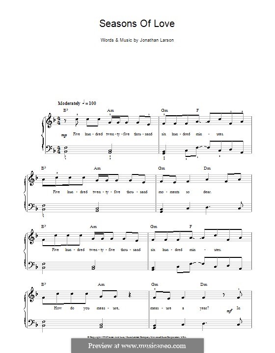 Seasons Of Love (from Rent) By J. Larson - Sheet Music On MusicaNeo