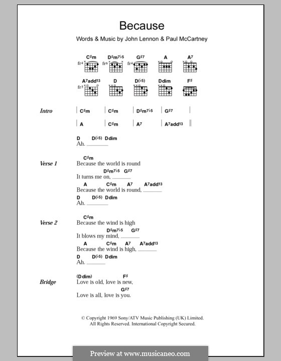 Because (The Beatles) By J. Lennon, P. McCartney - Sheet Music On MusicaNeo