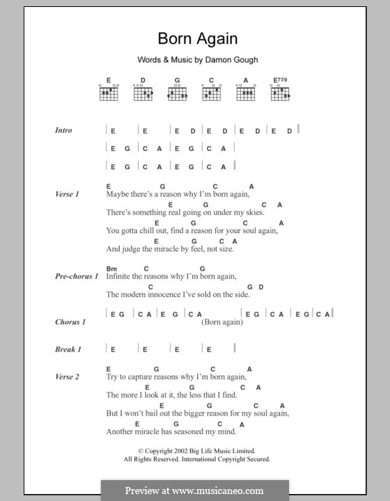 Born Again (Badly Drawn Boy) by D. Gough - sheet music on MusicaNeo