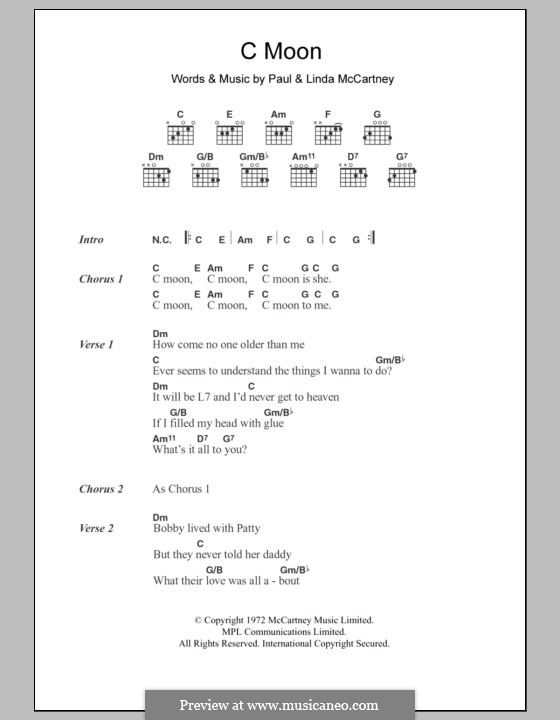 C Moon by L. McCartney, P. McCartney - sheet music on MusicaNeo