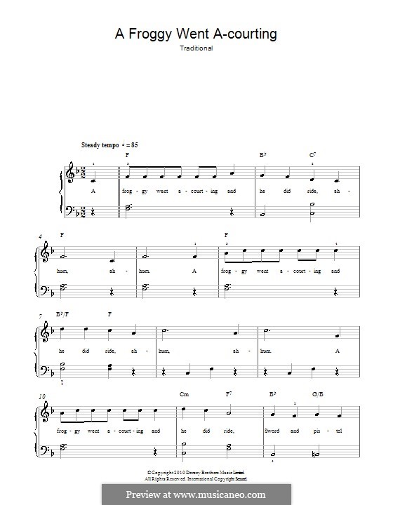 Frog Went A-Courtin' by folklore - sheet music on MusicaNeo