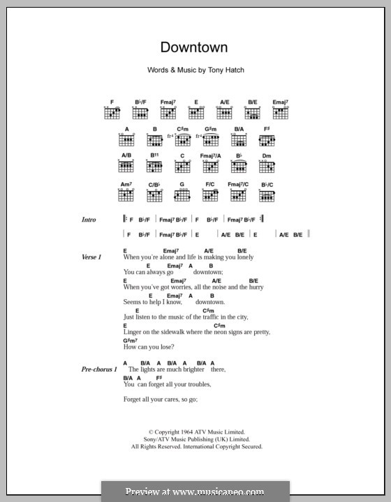 Downtown (Petula Clark) by T. Hatch - sheet music on MusicaNeo