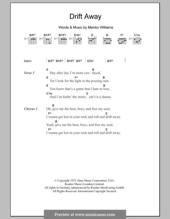 Drift Away (Dobie Gray) by M. Williams - sheet music on MusicaNeo