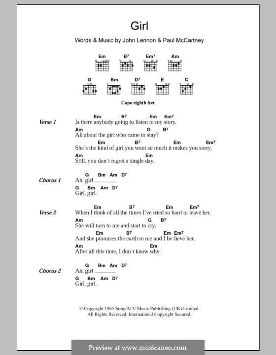 Girl (The Beatles) by J. Lennon, P. McCartney - sheet music on MusicaNeo