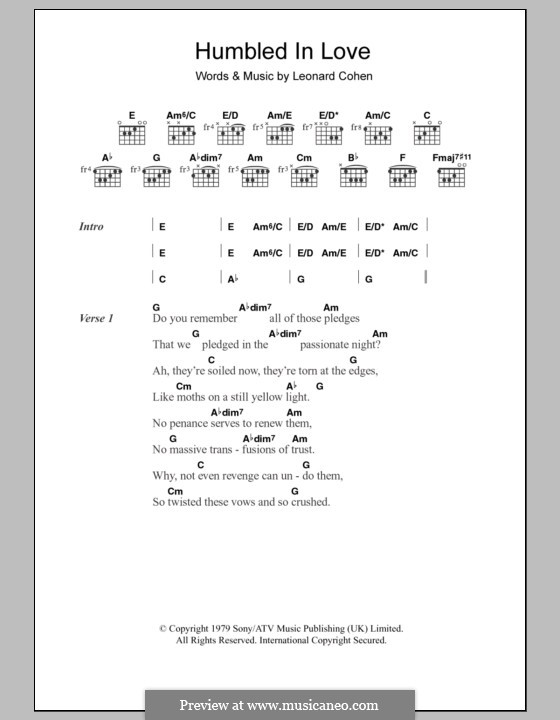 Humbled in Love by L. Cohen - sheet music on MusicaNeo