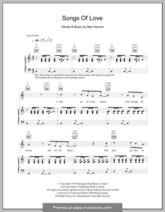 Songs of Love (The Divine Comedy) by N. Hannon - sheet music on MusicaNeo