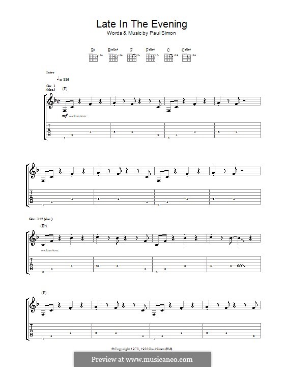 Late in the Evening by P. Simon - sheet music on MusicaNeo