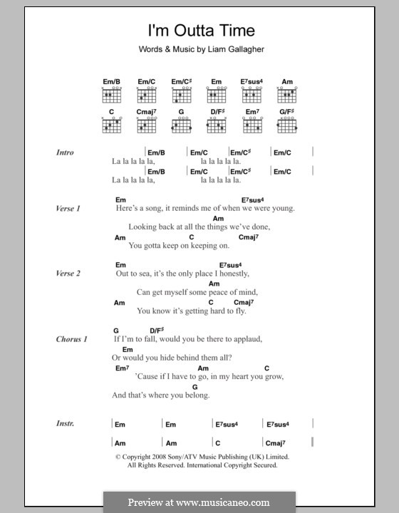 I'm Outta Time (Oasis) by L. Gallagher - sheet music on MusicaNeo