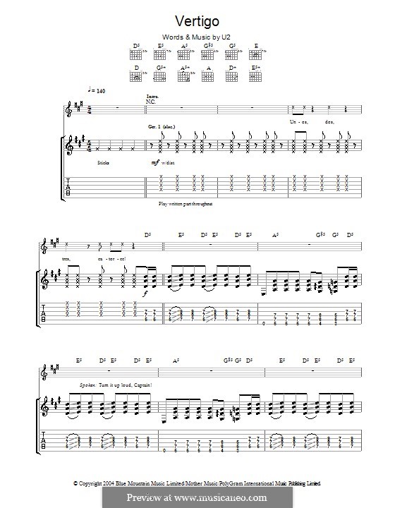 Vertigo by U2 - sheet music on MusicaNeo