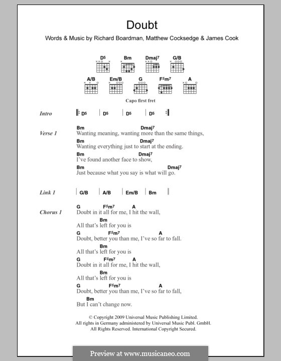 Doubt (Delphic) by J. Cook, M. Cocksedge, R. Boardman on MusicaNeo