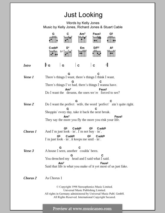 Just Looking (Stereophonics) by K. Jones, R. Jones, S. Cable on MusicaNeo