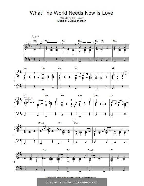 What The World Needs Now Is Love By B Bacharach Sheet Music On Musicaneo