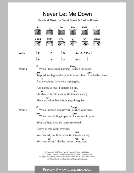 Never Let Me Down by C. Alomar, D. Bowie - sheet music on MusicaNeo