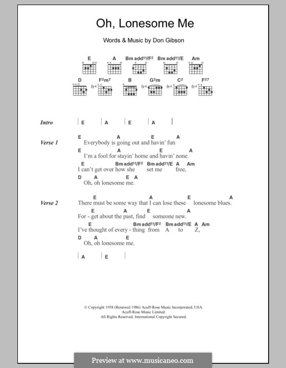 Oh, Lonesome Me by D. Gibson - sheet music on MusicaNeo