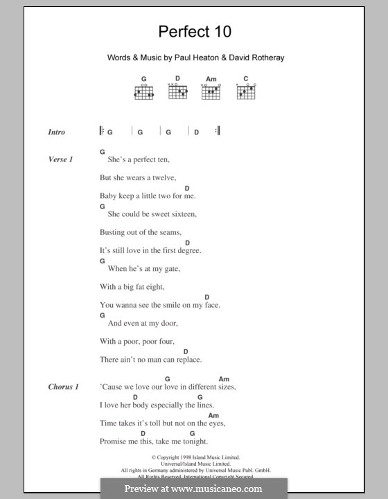 Perfect 10 (The Beautiful South) by D. Rotheray, P. Heaton on MusicaNeo