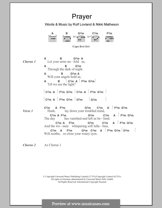 Prayer by F. Sherry, N. Matheson, R. Løvland - sheet music on MusicaNeo