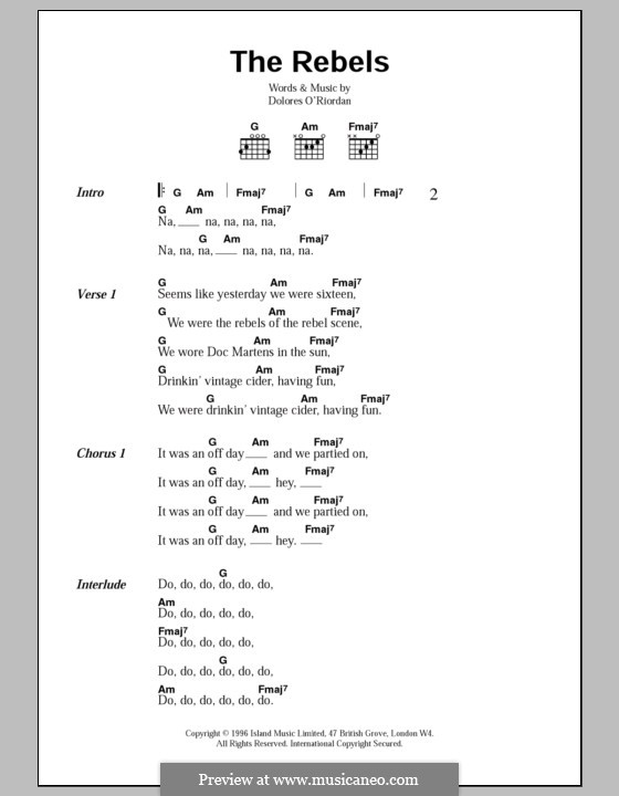 The Rebels (The Cranberries) by D. O'Riordan - sheet music on MusicaNeo