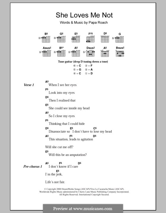 She Loves Me Not by Papa Roach - sheet music on MusicaNeo