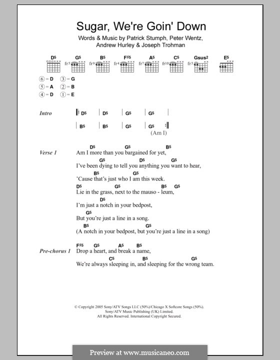 Sugar, We're Goin' Down (fall Out Boy) By A. Hurley, J. Trohman, P 