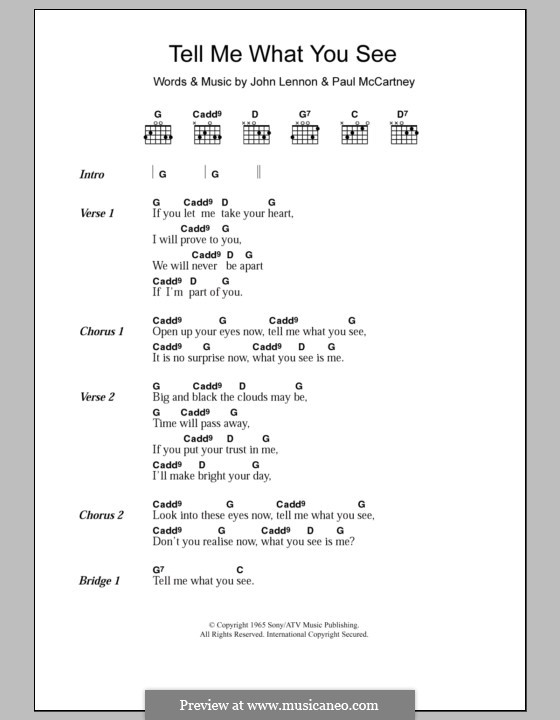 Tell Me What You See (The Beatles) by J. Lennon, P. McCartney on MusicaNeo