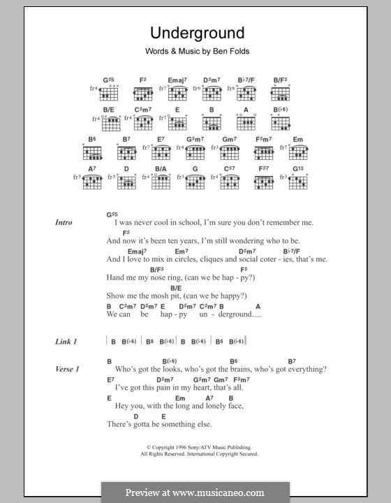 Underground (Ben Folds Five) By B. Folds - Sheet Music On MusicaNeo