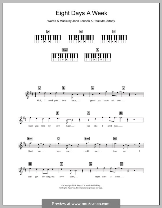 Eight Days A Week-The Beatles lyrics & chords - Traditional