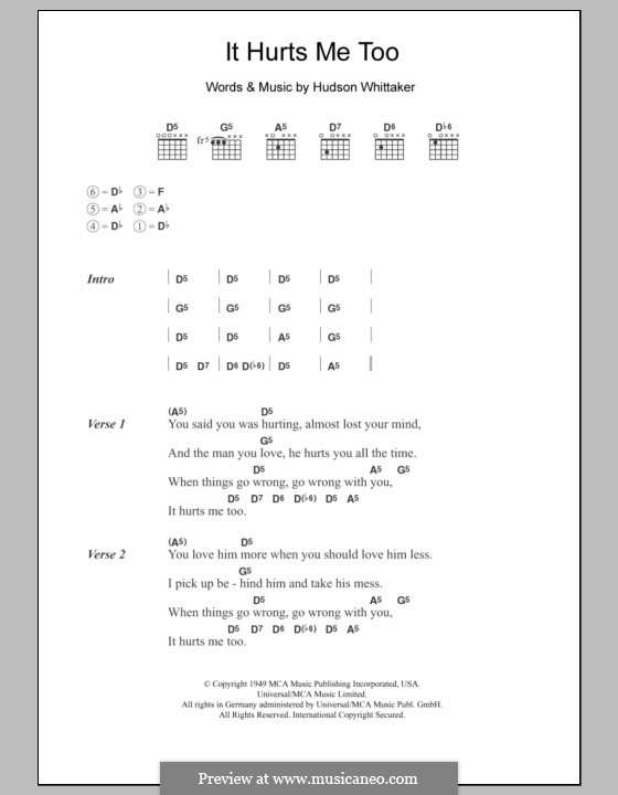 It Hurts Me Too (Eric Clapton) by H. Whittaker - sheet music on MusicaNeo