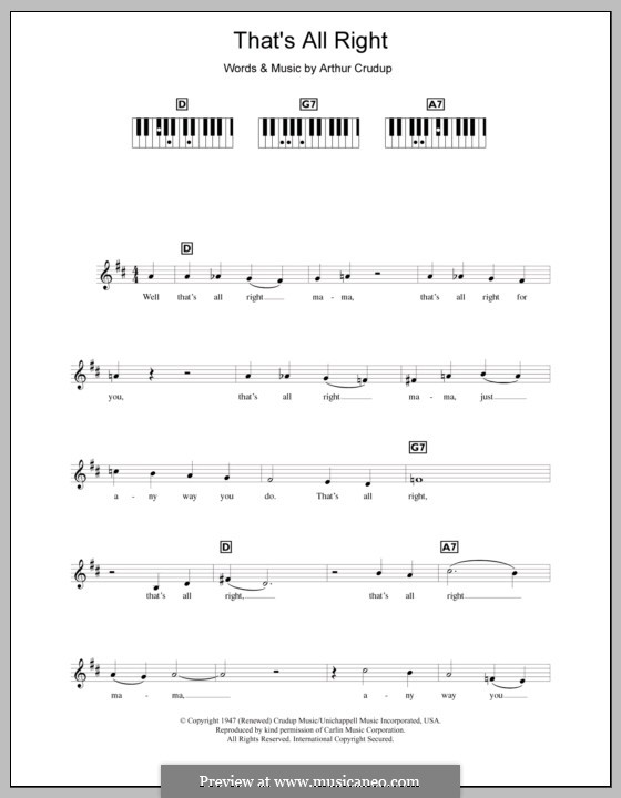 That S All Right Elvis Presley By A Crudup Sheet Music On Musicaneo