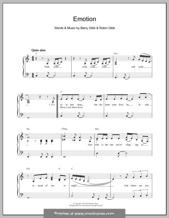 Emotion Destiny S Child By B Gibb R Gibb Sheet Music On Musicaneo