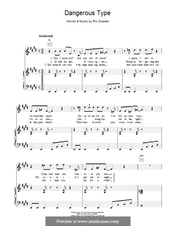 The Dangerous Type The Cars by R. Ocasek sheet music on MusicaNeo