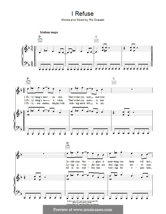 I Refuse (The Cars) by R. Ocasek - sheet music on MusicaNeo