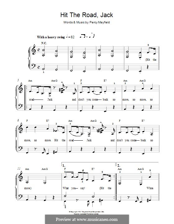 The road jack. Рей Чарльз Джек Ноты. Hit the Road Jack ray Charles Ноты. Хит зе роуд Джек Ноты. Перси Мэйфилд Hit the Road Jack.