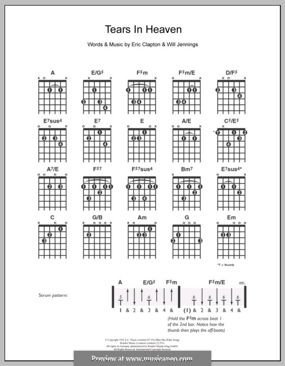 Song Lyrics with guitar chords for Tears In Heaven - Eric Clapton