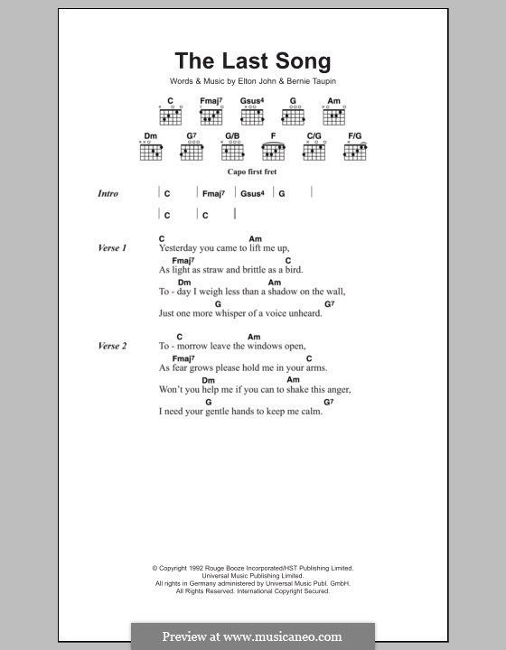 The Last Song By E John Sheet Music On Musicaneo