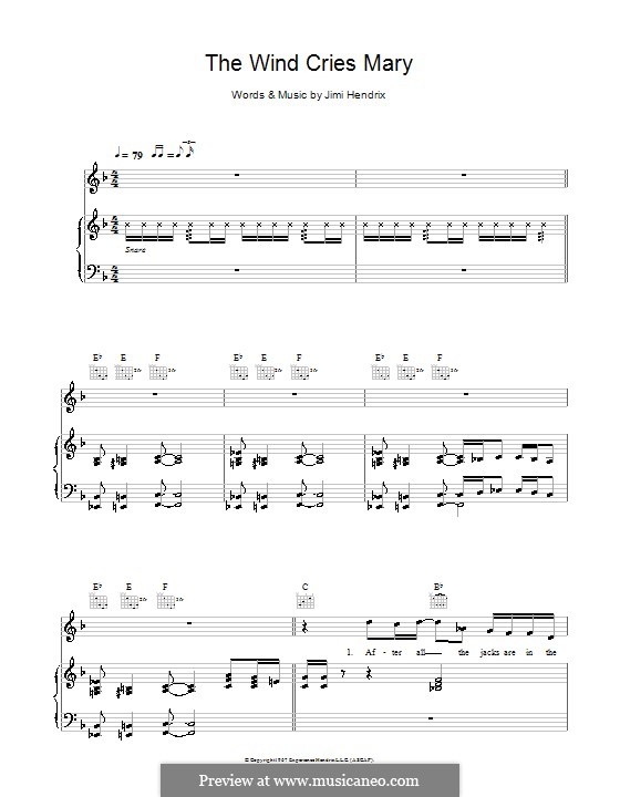 The Wind Cries Mary By J. Hendrix - Sheet Music On MusicaNeo