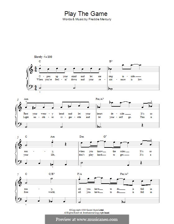 Play The Game Sheet Music | Queen | Piano, Vocal & Guitar Chords