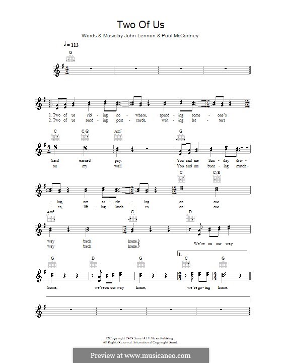TWO OF US The Beatles Classical Guitar Sheet Music