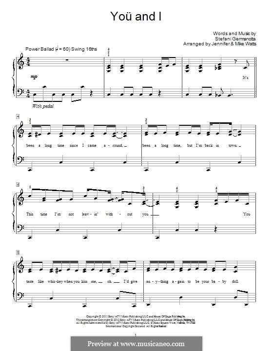 You and I (Lady Gaga) by S. Germanotta - sheet music on MusicaNeo